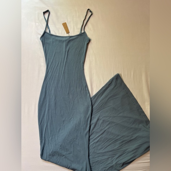 SKIMS Dresses & Skirts - SKIMS Soft Lounge Ribbed Long Slip Blue Bodycon Maxi Dress
